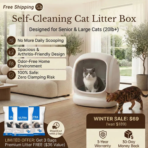 New Smart Litter Box: Quiet, Intelligent, Healthy—9 Sensors, 75L Capacity to Fit Every Cat!