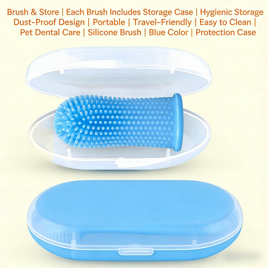 360° Silicone Pet Finger Toothbrush with Storage Case – Blue