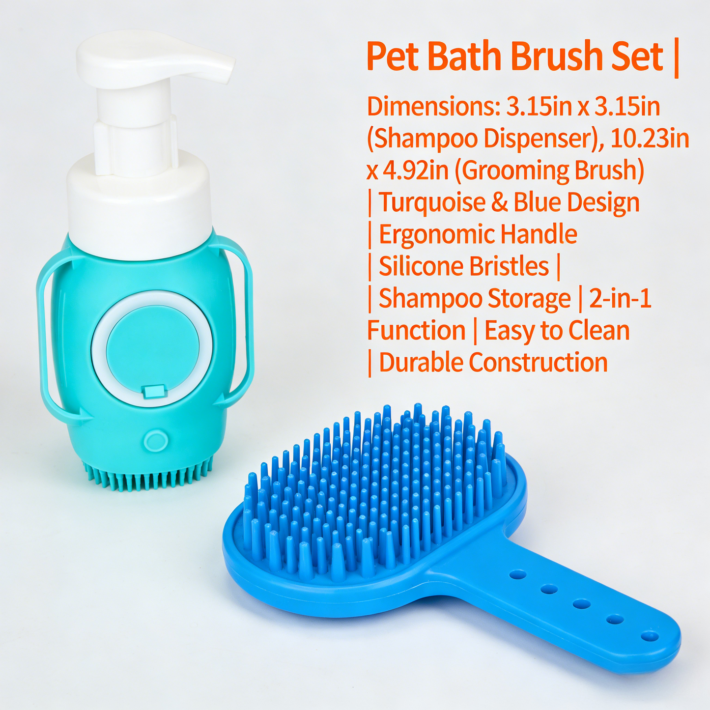 2-in-1 Pet Bath Brush & Shampoo Dispenser Kit (Turquoise/Blue)
