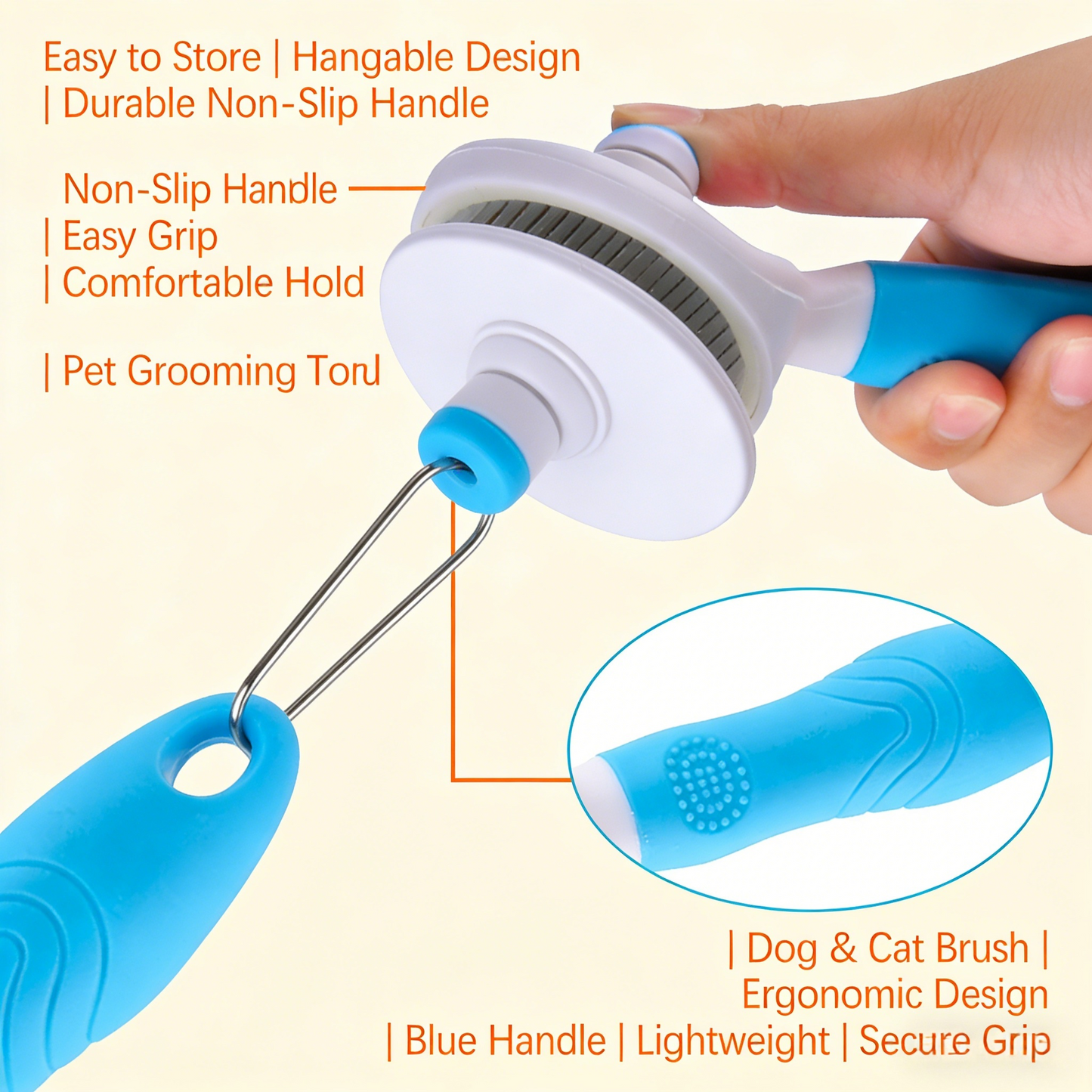 Self-Cleaning Pet Grooming Brush – For Dogs & Cats (Blue/White)