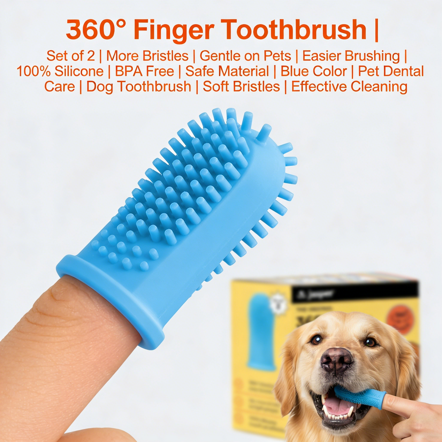 360° Silicone Pet Finger Toothbrush with Storage Case – Blue