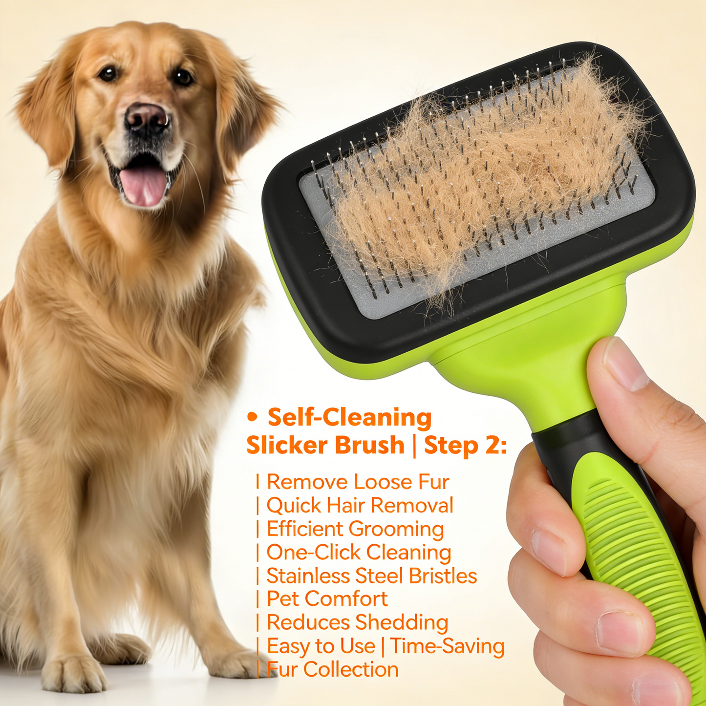 3-in-1 Pet Grooming Kit – Self-Cleaning Slicker Brush & Dematting Tool (Green/Black)