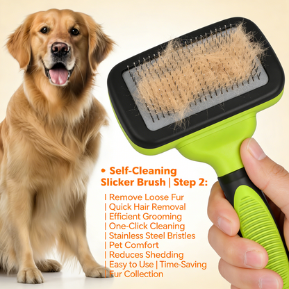 3-in-1 Pet Grooming Kit – Self-Cleaning Slicker Brush & Dematting Tool (Green/Black)