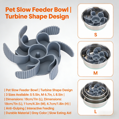 Turbine-Shaped Pet Slow Feeder Bowl – Adjustable 3 Sizes (Grey)