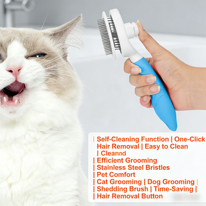 Self-Cleaning Pet Grooming Brush – For Dogs & Cats (Blue/White)
