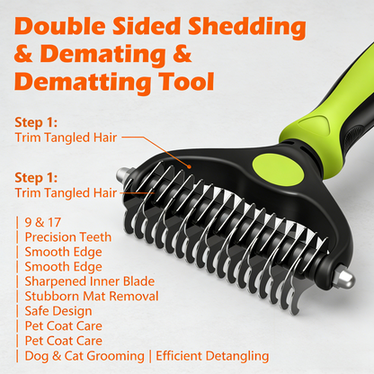 3-in-1 Pet Grooming Kit – Self-Cleaning Slicker Brush & Dematting Tool (Green/Black)