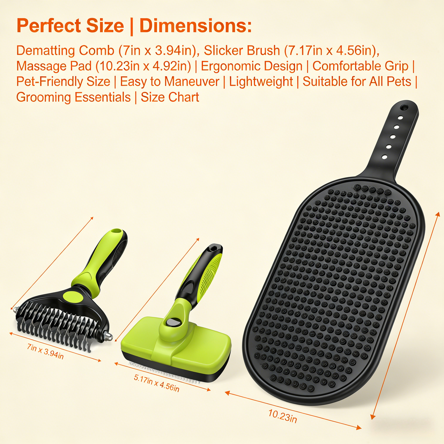3-in-1 Pet Grooming Kit – Self-Cleaning Slicker Brush & Dematting Tool (Green/Black)