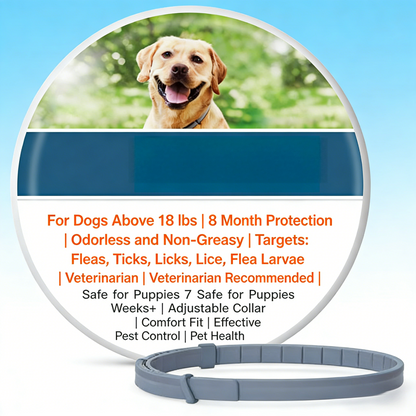 8-Month Flea & Tick Protection Collar for Dogs (18 lbs+)