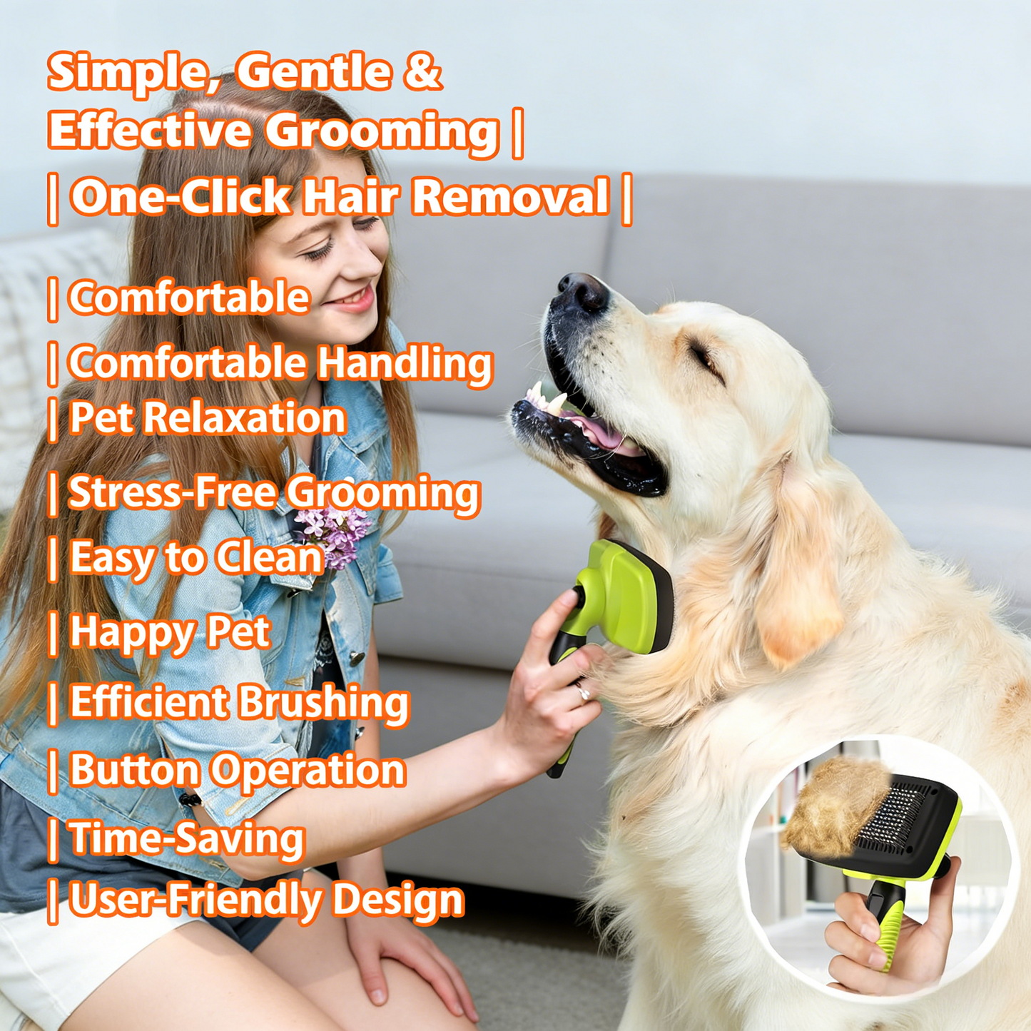 3-in-1 Pet Grooming Kit – Self-Cleaning Slicker Brush & Dematting Tool (Green/Black)