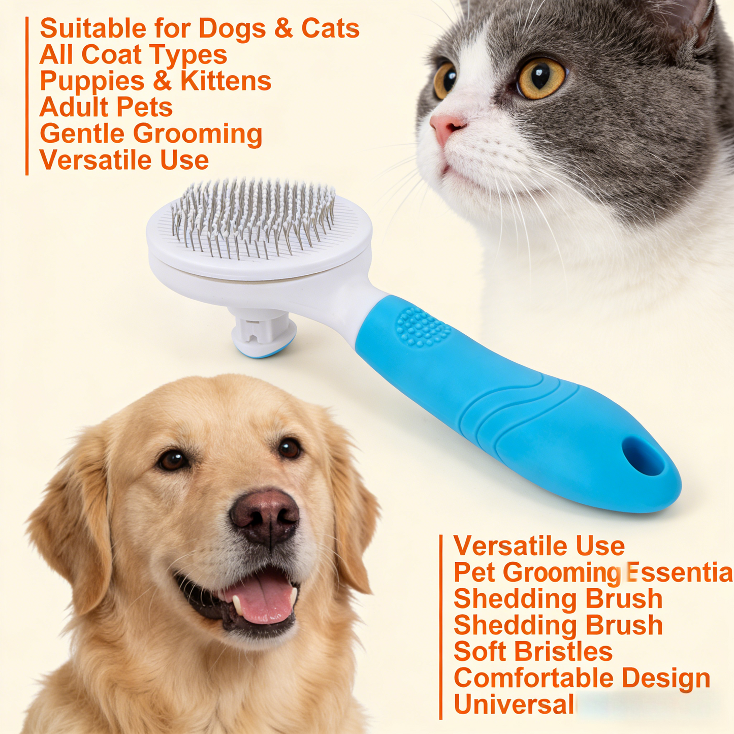 Self-Cleaning Pet Grooming Brush – For Dogs & Cats (Blue/White)