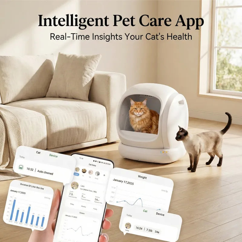 New Smart Litter Box: Quiet, Intelligent, Healthy—9 Sensors, 75L Capacity to Fit Every Cat!